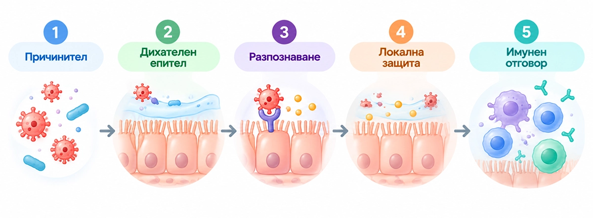 Как започва имунният отговор в дихателните пътища при инфекциозен причинител